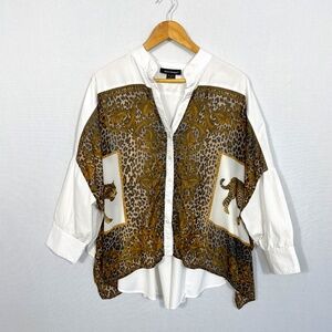 ASHLEY STEWART Women's Size 12 Oversized Tiger Print Button Front Shirt